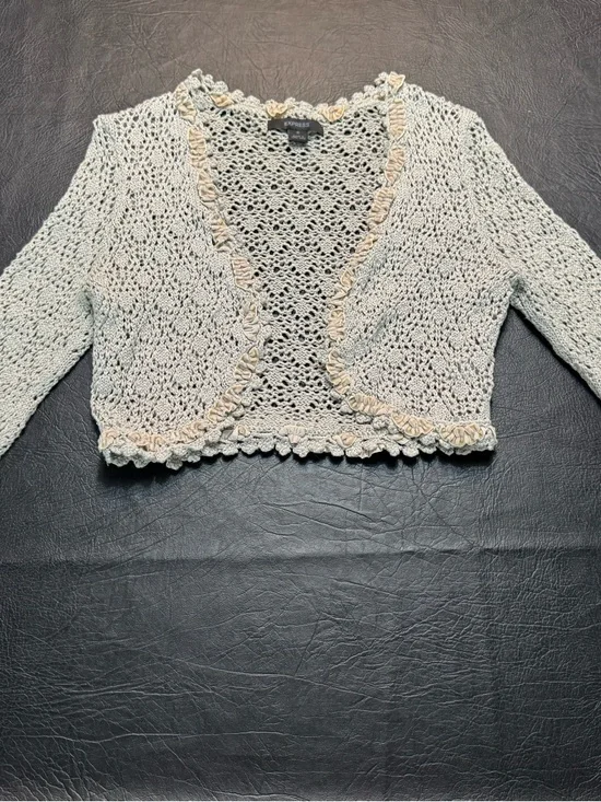Y2K Express Crochet Lace Cardigan Ruffle Trim Festival Fairycore Boho Shrug S - Picture 3 of 10